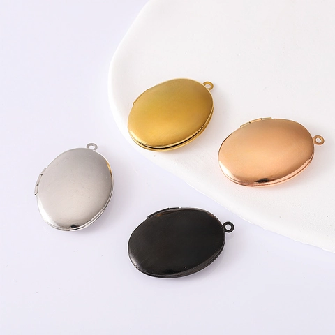 Stainless Steel Oval Photo Locket Pendant Necklace Geometric Memorial Fashion Jewelry For Unisex Gift Silver Gold Black