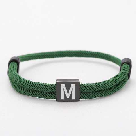 Minimalist Stainless Steel Square Letter Charm Braided Milan Rope Bracelet For Men Women Adjustable Fashion Jewelry Daily Wear