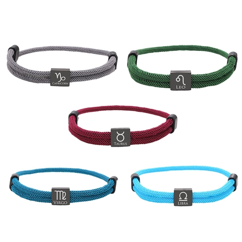 Pulsera del Zodíaco de Acero Inoxidable para Hombre Mujer Ajustable Tejida de Cuerda de Milán Pulsera de 12 Constelaciones Joyería Regalo