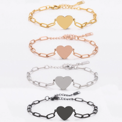 Edelstahl Herz Büroklammer Kette Armband Für Damen Gold Silber Roségold Schwarz Mode Schmuck Verstellbares Gliederketten Armband