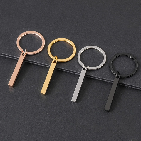 Minimalist Stainless Steel Cuboid Bar Keychain Geometric Solid Metal Key Ring Pendant For Men Women Daily Use Gift Accessories