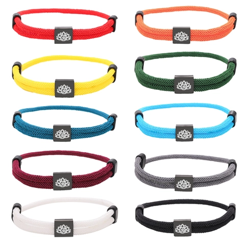 Stainless Steel Lotus Om Symbol Adjustable Braided Rope Bracelet For Men Women Yoga Meditation Zen Style Jewelry Gift