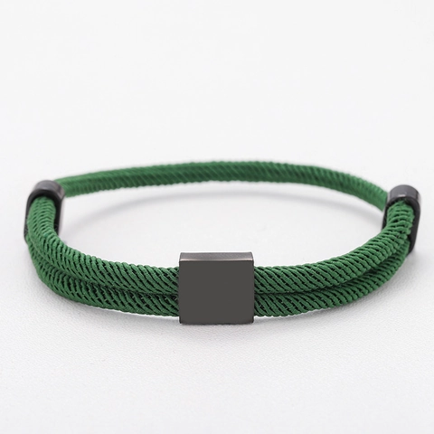 Minimalist Stainless Steel Square Charm Braided Rope Bracelet For Women Men Adjustable Woven Cord Bracelet Fashion Jewelry