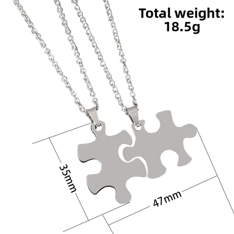 Stainless Steel Puzzle Piece Pendant Necklaces For Couples Friends Polished Geometric Interlocking Fashion Jewelry Gift