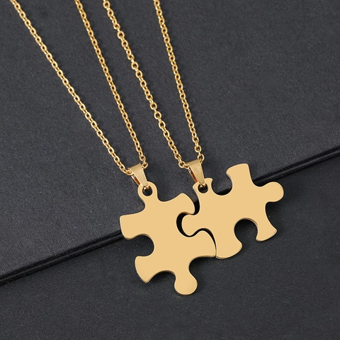 Halsketten Mit Puzzleteil-Anhänger Aus Edelstahl Für Paare Freunde Poliert Geometrisches Ineinandergreifendes Schmuck Geschenk