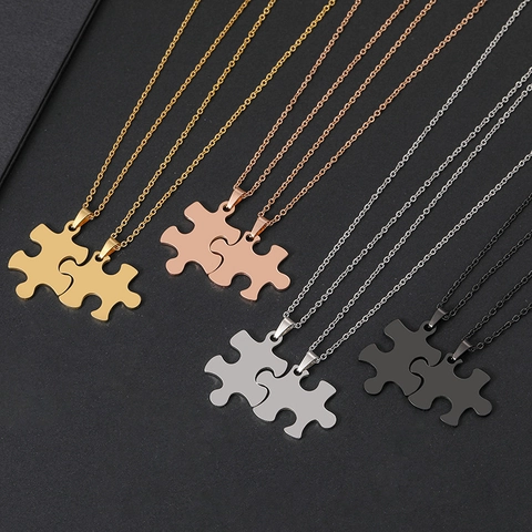 Halsketten Mit Puzzleteil-Anhänger Aus Edelstahl Für Paare Freunde Poliert Geometrisches Ineinandergreifendes Schmuck Geschenk