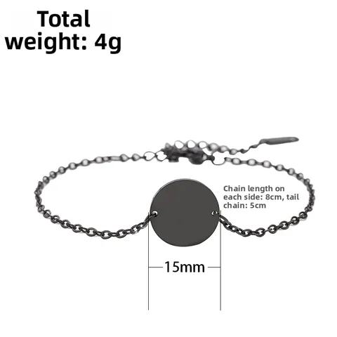 Minimalist Stainless Steel Round Charm Bracelet For Women Men Gold Silver Black Rose Gold Blank Circle Pendant Adjustable Cross Chain Fashion Jewelry Gift