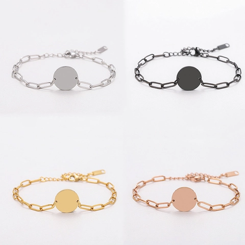 Minimalistisches Edelstahl Büroklammer Kette Armband Mit Rundem Anhänger Blankes Metall Gliederkette Für Damen Mode Schmuck Geschenk