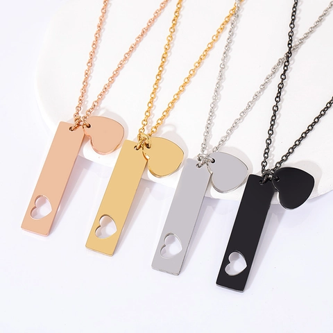 Minimalist Stainless Steel Heart Pendant Necklace For Women Elegant Geometric Cutout Double Pendant Adjustable Cross Chain Fashion Jewelry Gift