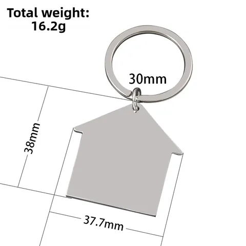 Modern Stainless Steel House Shaped Keychain Blank For DIY DIY Laser Engraving Home Real Estate Promotion Housewarming Gift Key Ring