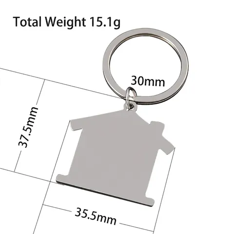 Stainless Steel House Shaped Keychain Blank For Engraving DIY Mirror Polished Metal Key Ring Gift For Homeowner Women Men