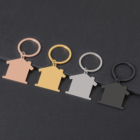 Stainless Steel House Shaped Keychain Blank For Engraving DIY Mirror Polished Metal Key Ring Gift For Homeowner Women Men