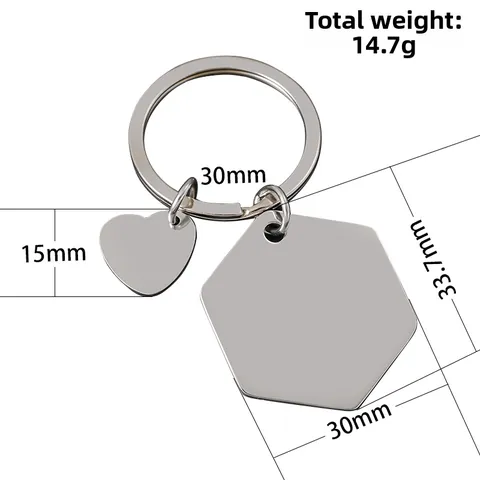 Minimalist Stainless Steel Hexagon And Heart Charm Keychain Polished Metal Blank Key Ring For Women Men Unique Style Gift