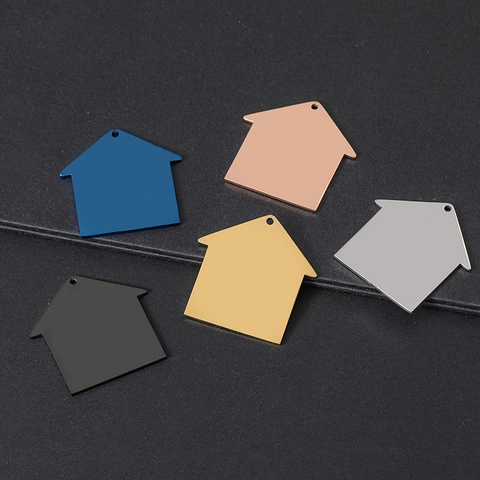 Minimalistisch Roestvrij Staal Huis Vorm Hanger Blanco Voor Lasergraveren DIY Sieraden Huisdier ID Tag Sleutelhanger