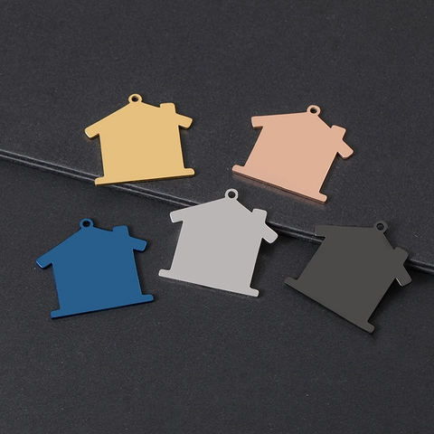 Huisvorm Roestvrij Staal Hanger DIY Blanco Metalen Label Voor Sleutelhanger Huisdier ID Sieraden Maken Accessoires Goud Zilver Zwart Blauw Roségoud