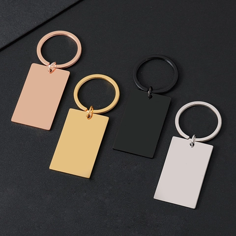 Minimalistische Roestvrijstalen Rechthoekige Blanco Tag Sleutelhanger DIY Graveren Metalen Sleutelring Voor Mannen Vrouwen Gepersonaliseerde Sieraden