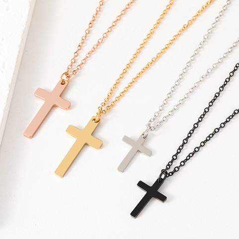 Stainless Steel Cross Pendant Necklace For Women Men Minimalist Polished Religious Jewelry Accessory Plain Cross Chain
