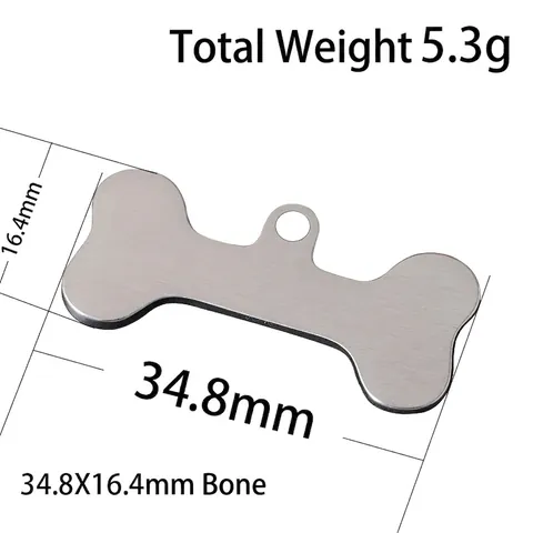 Portachiavi con Targhetta Identificativa per Animali a Forma di Osso in Acciaio Inossidabile Targhetta in Metallo Personalizzata per Collari Accessori per Identificazione in Metallo Lucido e Spazzolato