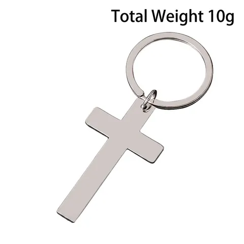 Minimalist Stainless Steel Cross Pendant Keychain Polished Metal Latin Cross Key Ring For Men Women Religious Gift