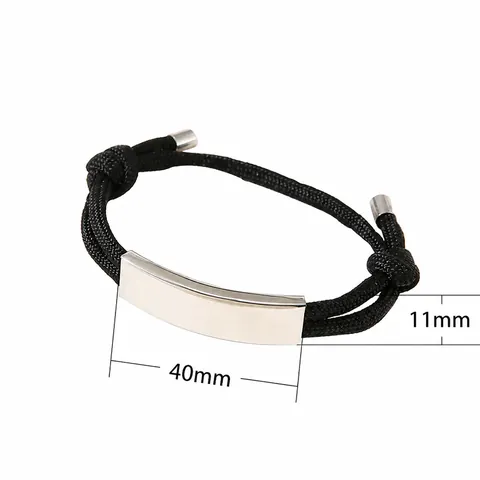 Adjustable Stainless Steel Braided Rope Bracelet For Men Women Minimalist Curved Metal Plate Engravable Fashion Jewelry Gift
