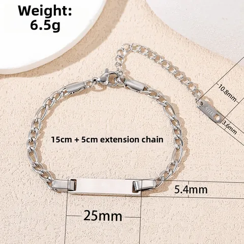Children's Stainless Steel ID Bracelet Minimalist Figaro Chain Blank Plate Adjustable Laser Engraving Jewelry Gift For Kids