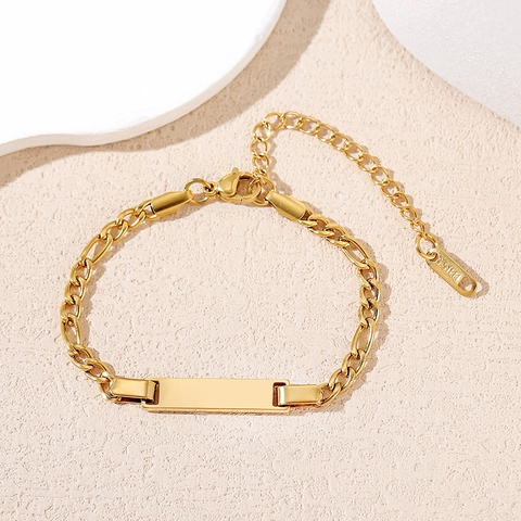 Roestvrijstalen ID-Armband voor Kinderen Minimalistische Figaro Ketting Blanco Plaat Verstelbaar Laser Graveren Sieraden Cadeau