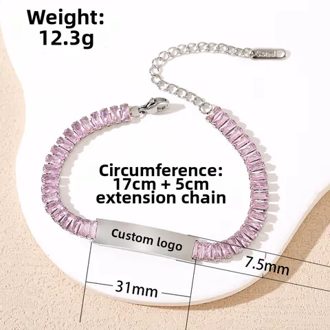 Stainless Steel Zirconia Bracelet With Blank Nameplate For Women Fashion Adjustable Jewelry Gift Gold Silver