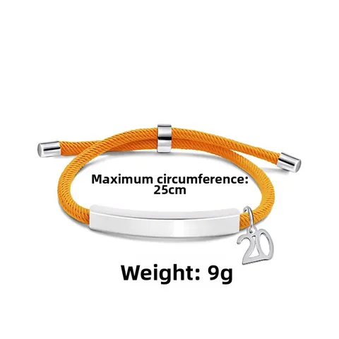 Adjustable Stainless Steel Woven Rope Bracelet With Polished ID Bar And Number Pendant Birthday Anniversary Jewelry Gift