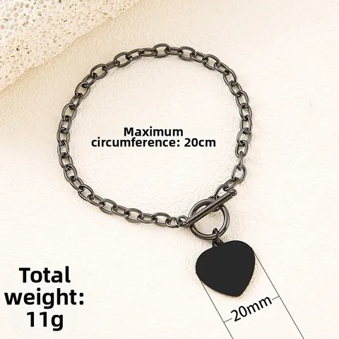 Minimalist Stainless Steel Heart Round Blank Charm Bracelet For Women Toggle Clasp Link Chain Fashion Daily Jewelry