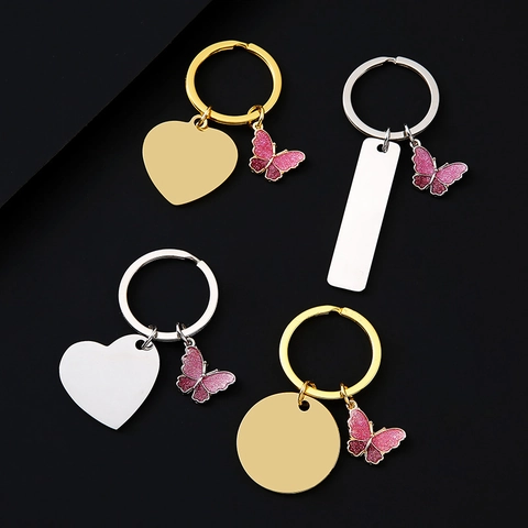 Edelstahl Schmetterling Schlüsselanhänger Mit Herz Rund Anhänger Für Damen Tasche Zubehör Mode Schmuck Geschenk