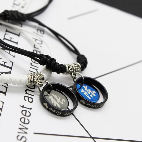 Stainless Steel Forever Love Heart Round Pendant Braided Wax Rope Matching Bracelet Necklace Jewelry Gift For Couples Lovers