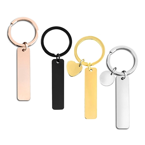 Stainless Steel Blank Bar Keychain Polished Brushed Metallic Rectangle Tag Key Ring For DIY Jewelry Pendant Accessories