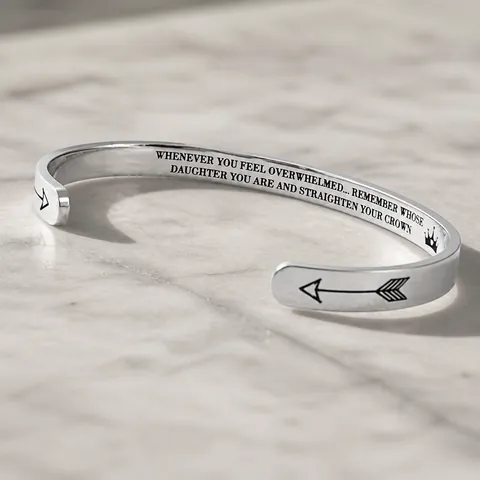 Inspirational Quotes 304 Stainless Steel Cuff Bracelet For Women Engraved Whenever You Feel Overwhelmed Straighten Your Crown Bangle Jewelry