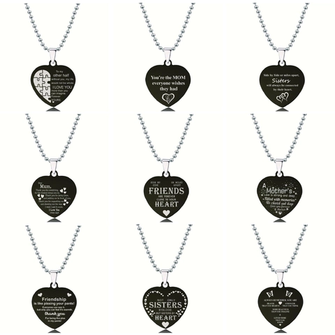 Roestvrij Stalen Hart Hanger Halsketting Gegraveerd Mom Sisters Friends Hartvorm Zwart Zilver Minimalistische Sieraden Kerstcadeau