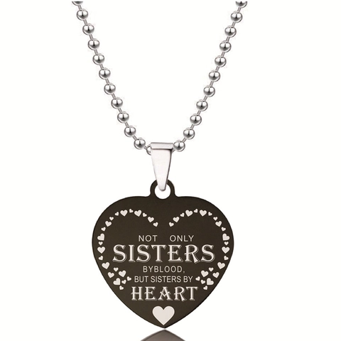Roestvrij Stalen Hart Hanger Halsketting Gegraveerd Mom Sisters Friends Hartvorm Zwart Zilver Minimalistische Sieraden Kerstcadeau