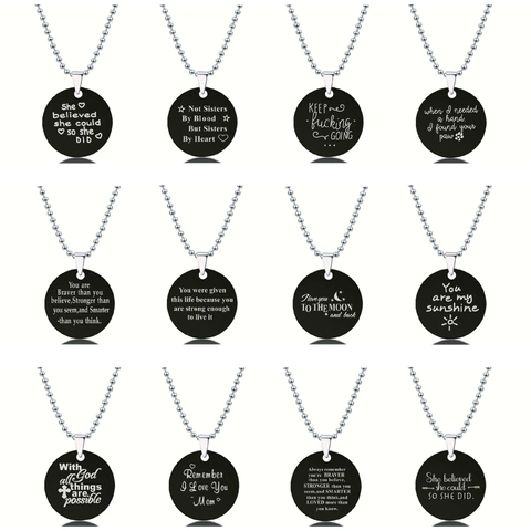 Inspirerende Gegraveerde Ronde Hanger Ketting Roestvrij Staal Zwart Zilver Bolletjesketting Mode Unisex Sieraden Cadeau