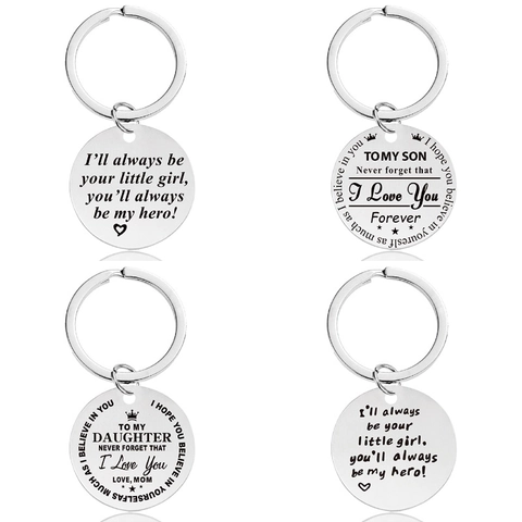 Stainless Steel Engraved Keychain With Inspirational Quotes Round Pendant Key Ring For Family Friendship Gift Accessories
