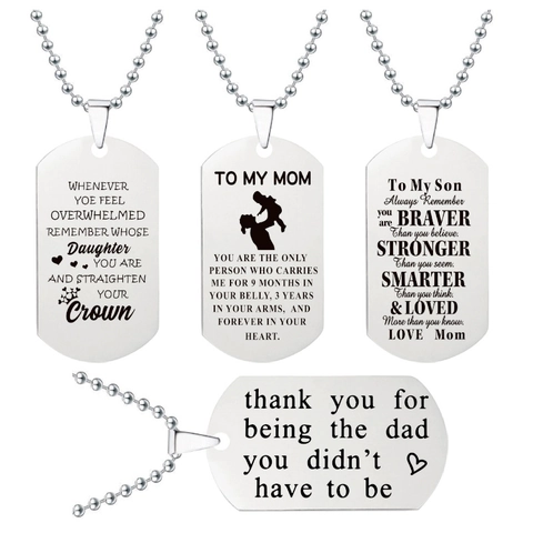 Roestvrij Stalen Dog Tag Halsketting Gegraveerde Inspirerende Boodschap Hanger Voor Vader Zoon Dochter Verjaardag Kerstcadeau