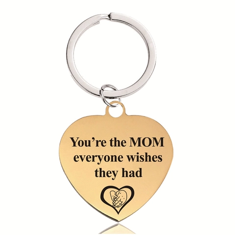 Stainless Steel Heart Keychain Engraved Lettering Gift For Mother Sister Friends Gold Silver Metal Key Ring Jewelry Accessory