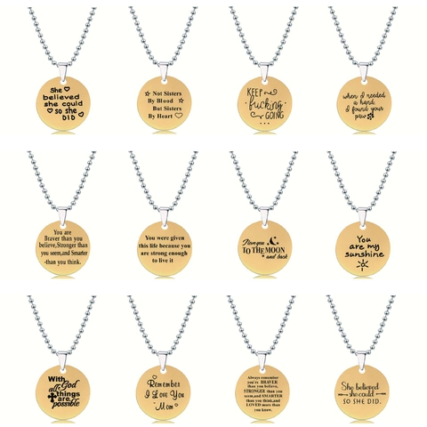 Roestvrij Stalen Ronde Hanger Gegraveerde Ketting Voor Dames Heren Goud Inspirerende Quote Belettering Kogelketting Sieraden Cadeau