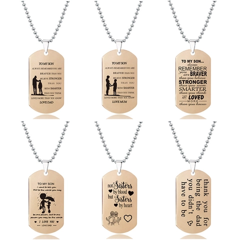 Collar de Placa Militar de Acero Inoxidable con Citas Inspiradoras Grabadas Oro Rosa Colgante Cadena de Bolas Regalo Familia