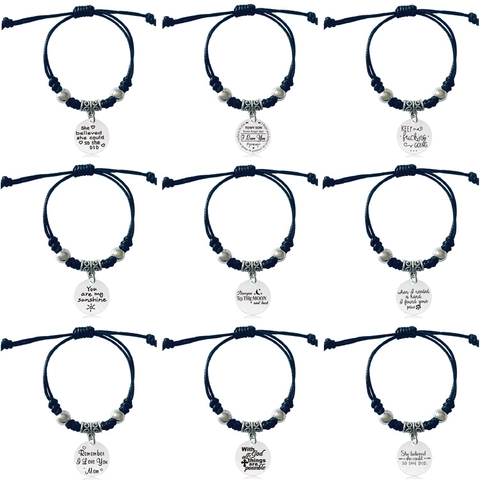 Stainless Steel Inspirational Engraved Bracelet For Women Men Adjustable Woven Cord Bracelet Round Pendant Charm Jewelry Gift