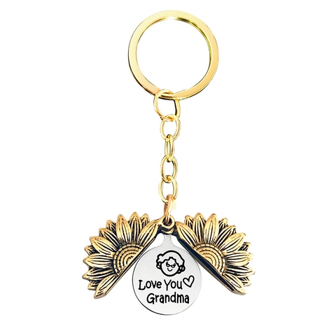 Portachiavi Apribile a Girasole Messaggio Nascosto Love You Grandma Mi Mama Scritta in Acciaio Inossidabile Lega Ciondolo Regalo Festa della Mamma