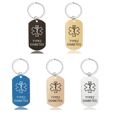 Stainless Steel Medical Alert Emergency Keychain Dog Tag For Diabetes Epilepsy Blood Thinner Identification ID Jewelry
