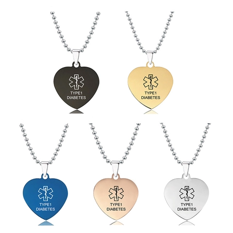Medizinische Alarm Herz Halskette Edelstahl Star Of Life ID Anhänger Mit Kugelkette Typ 1 Diabetes Epilepsie Schmuck Unisex
