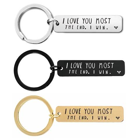 Gravierter Edelstahl Rechteck Schlüsselanhänger I Love You More The End I Win Romantisches Zitat Schlüsselring Valentinstag Geschenk