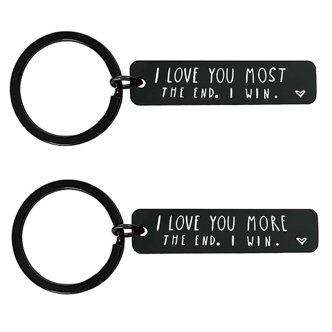 Gravierter Edelstahl Rechteck Schlüsselanhänger I Love You More The End I Win Romantisches Zitat Schlüsselring Valentinstag Geschenk