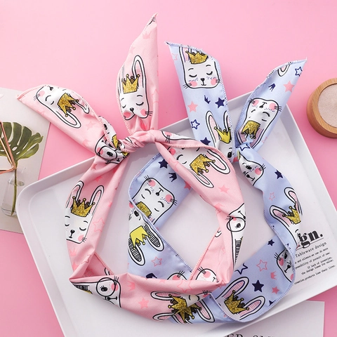 Schattige Cartoon Konijn Hond Print Gedraaide Hoofdband Zachte Satijnen Stof Elastische Haarband Voor Vrouwen Meisjes Gezicht Wassen Haaraccessoires