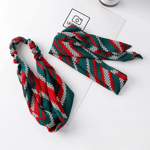 Koreanisch Süß Rot Grün Zickzack Muster Gedrehtes Stirnband Hasenohren Haarband Stoff Elastischer Haarschmuck Damen Weihnachten