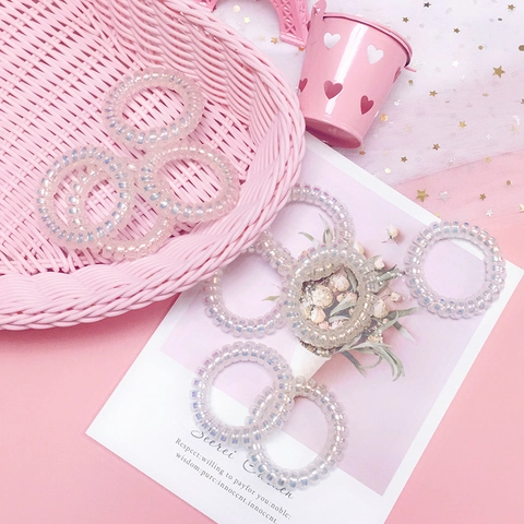 Irisierende Transparente Spiral Telefonspule Haargummis Harz Elastisch Lasereffekt Haarringe Koreanischer Stil Kopfschmuck Für Damen